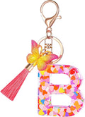 Suweibuke Colourful Cute Initial Letter Keychains for Women Girls with Tassel Butterfly, Charm for Purse Handbags Backpacks