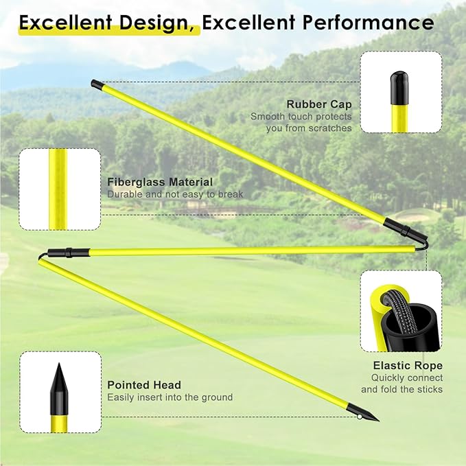 Rhino Valley Golf Alignment Sticks - 48" Collapsible Golf Practice Rods for Aiming, Putting, Full Swing Trainer, Posture Corrector with Clear Tube Case, Golf Training Equipment