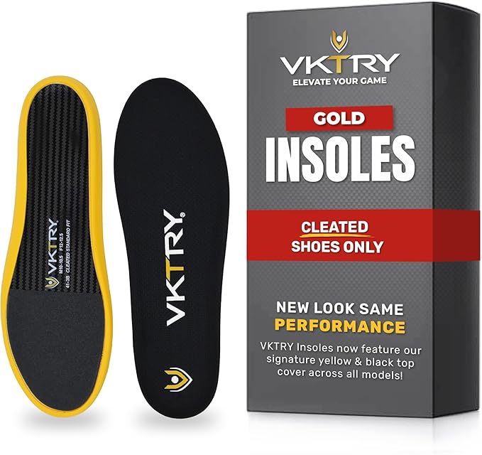VKTRY Gold for Cleated Shoes - Carbon Fiber Performance Insoles Customized Athletic Inserts for Football, Baseball, Soccer, Golf, Lax & More | Run Fast, Jump High, US: M10-10.5, W12-12.5,121-170Lb