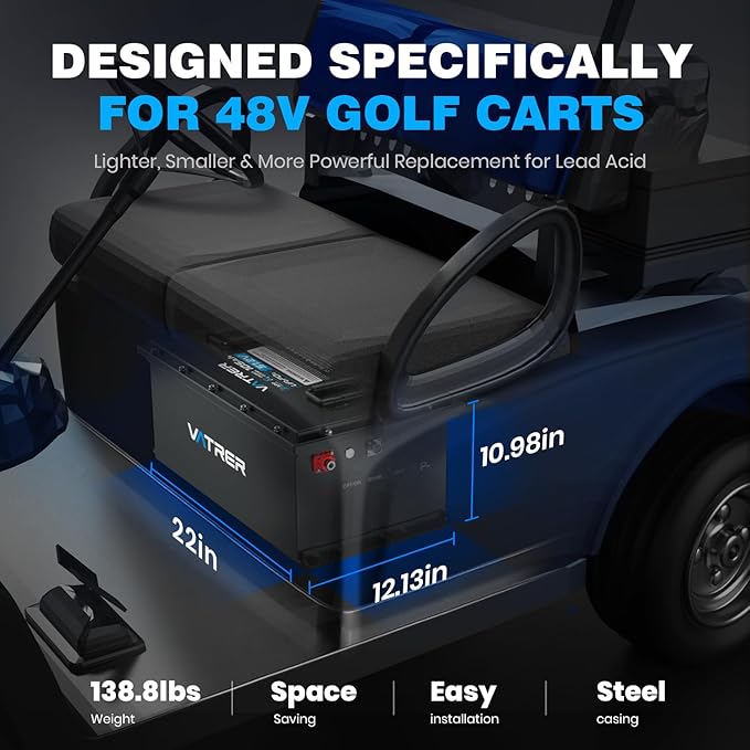 48V 150Ah Lithium Golf Cart Battery, Built-in Smart 200A BMS, with Touch Monitor & Mobile APP, 4000+ Cycles Rechargeable LiFePO4 Battery, Max 10.24kW Power Output, Perfect for Golf Carts