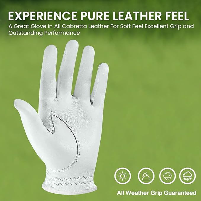 Golf Gloves Women All Premium Cabretta Leather 1 Pair with Ball Marker, Soft Comfortable & All Weather Grip Glove for Right Handed Golfer, Serious Feel Fit Size Small Medium Large XL