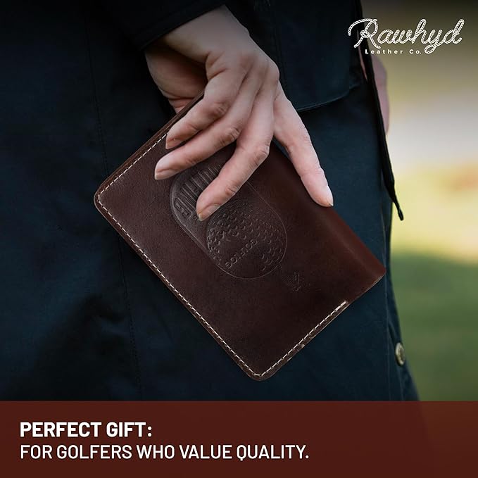 Refillable Golf Scorecard Holder–Full Grain Leather Golf Yardage Book Cover w/Golf Scorecard Book, Pencil Holder & Card Slot–Great Gift for Golfers-Unique Golf Gifts for Men & Women(Pen not included)