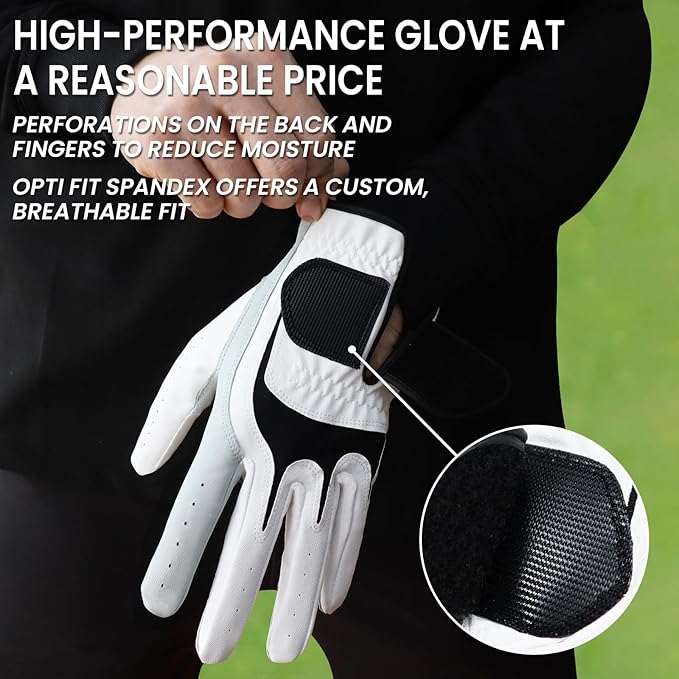 FINGER TEN Premium Cabretta Leather Golf Gloves Men 3 Pack for Right Left Handed Golfer, Comfortable Glove with All Weather Grip for Left Right Hand Size S M ML L XL