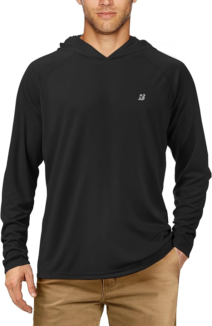 Roadbox UPF 50+ Fishing Shirts for Men, Long Sleeve UV Sun Protection Hoodie, Outdoor Hiking Running Swimming Rash Guard