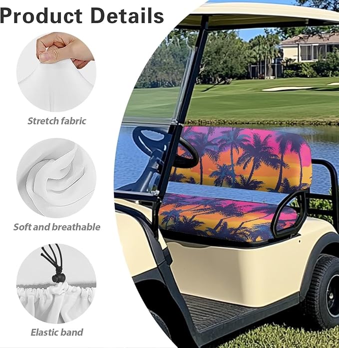Golf Cart Seat Covers, Universal Fit & Nonskid Bottom Fits for Club Car 2 Person Seats Golf Carts