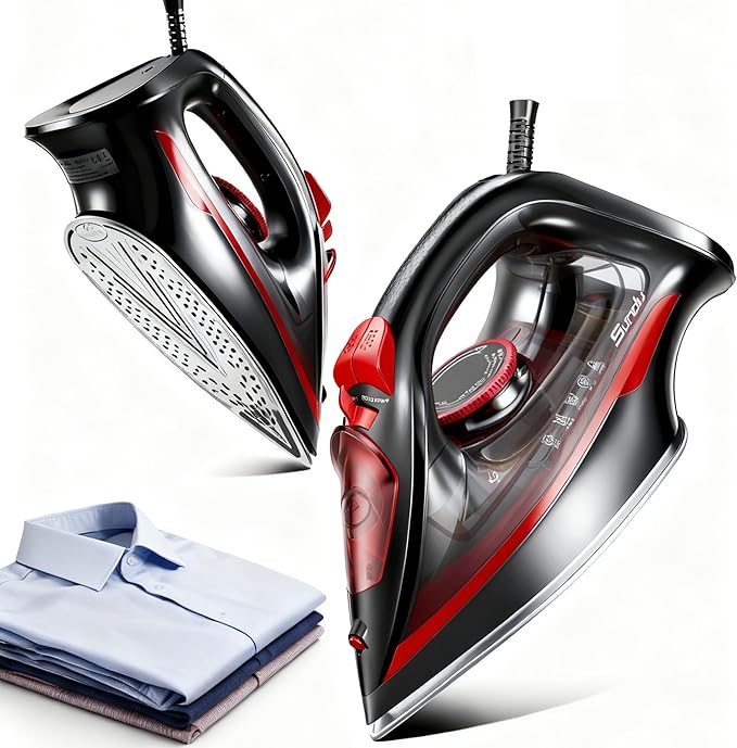 Steam Iron for Clothes 15s Fast Heat-up, 1500W Iron with 13.21oz Water Tank, Non-Stick Ceramic Soleplate, Anti-Drip, Auto-Off, Burst Steam, Self-Cleaning, Ironing Clothes for Home