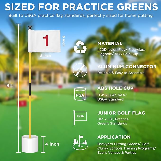 KINGTOP Golf Flagstick Mini, Putting Green Flag for Yard, All 3 Feet, Double-Sided Numbered Golf Flags, Golf Pin Flag Hole Cup Set, Portable 2-Section Design, Gifts Idea