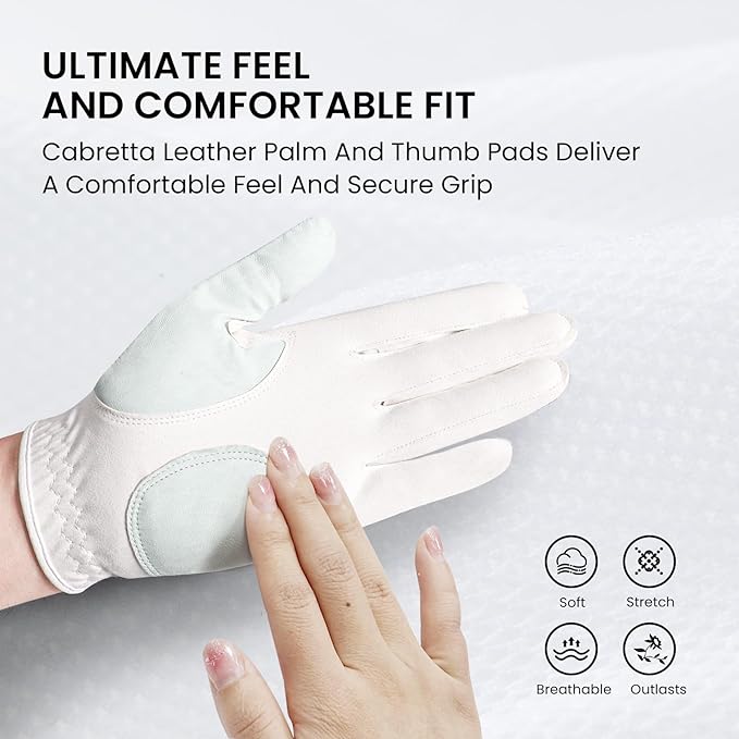 FINGER TEN Stylish Golf Gloves Women with Ball Marker 1 Pack for Left or Right Hand, Breathable Glove with Fashion Patterns for Ladies Right Left Handed Golfer