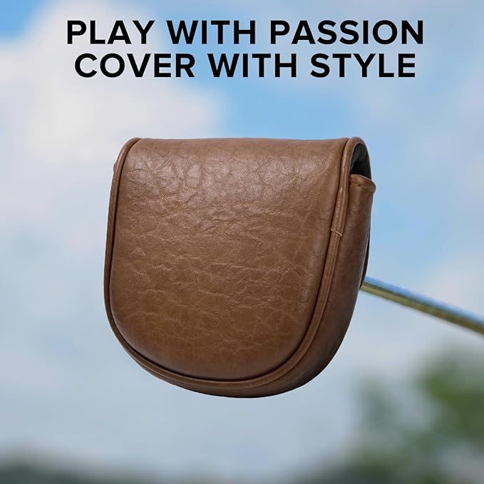 Golf Putter Covers Mallet Putter Headcover for Golf DF3 Putter, Brown Putter Cover Magnetic Closure Premium Leather Mallet Putter Covers for 2 Ball Putter