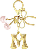 Gold Bubble Heart, Cherry, Bow & More Designs Letter Initial Keychain Bag Charms – Cute Purse Charms for Handbags