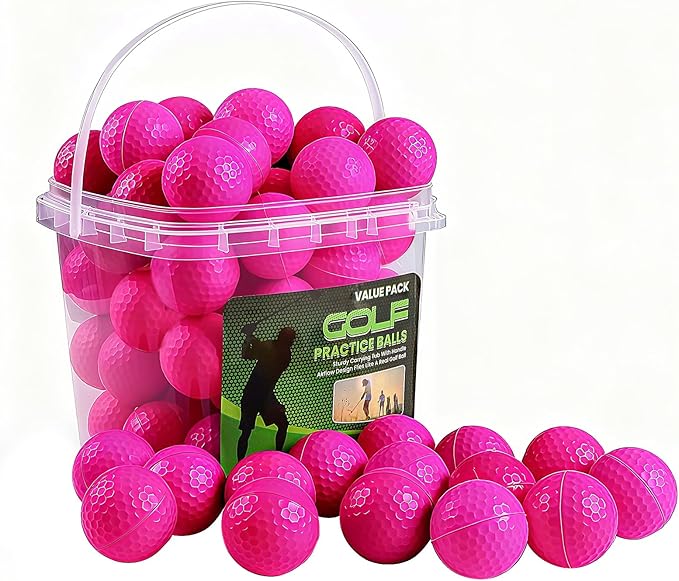 FINGER TEN Golf Practice Balls with Bucket Value 50 Pack, Soft Foam with Limited Flight for Safe Practice, Orange Yellow Pink Bright Colors for Indoor Outdoor Backyard Pool Use