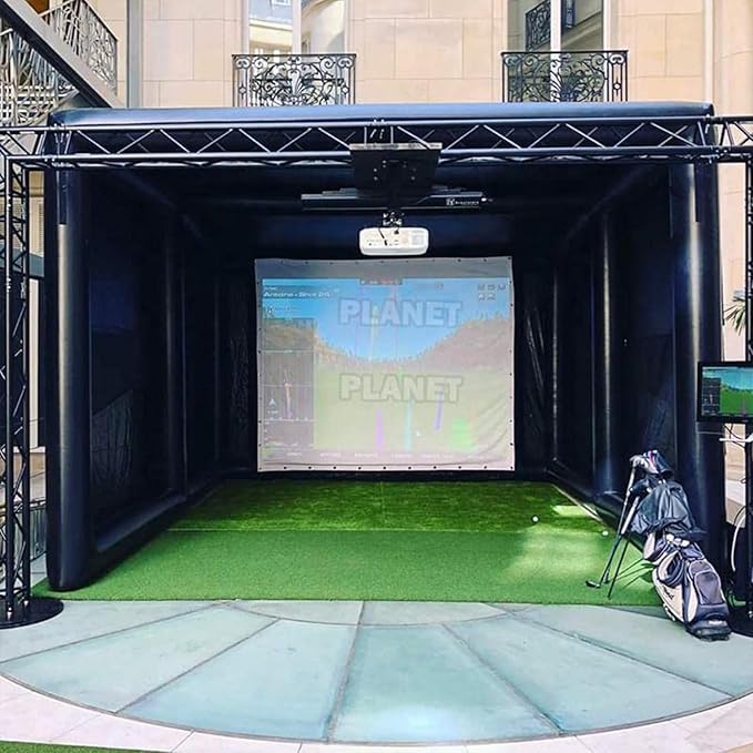 Inflatable Golf Simulator 13.7×10.7×10.7ft – Outdoor Golf Enclosure with Detachable Walls, Projection Screen, Safety Net & Projector Hooks – for Backyard, Rental or Club Use – w/Pump & Custom Logo
