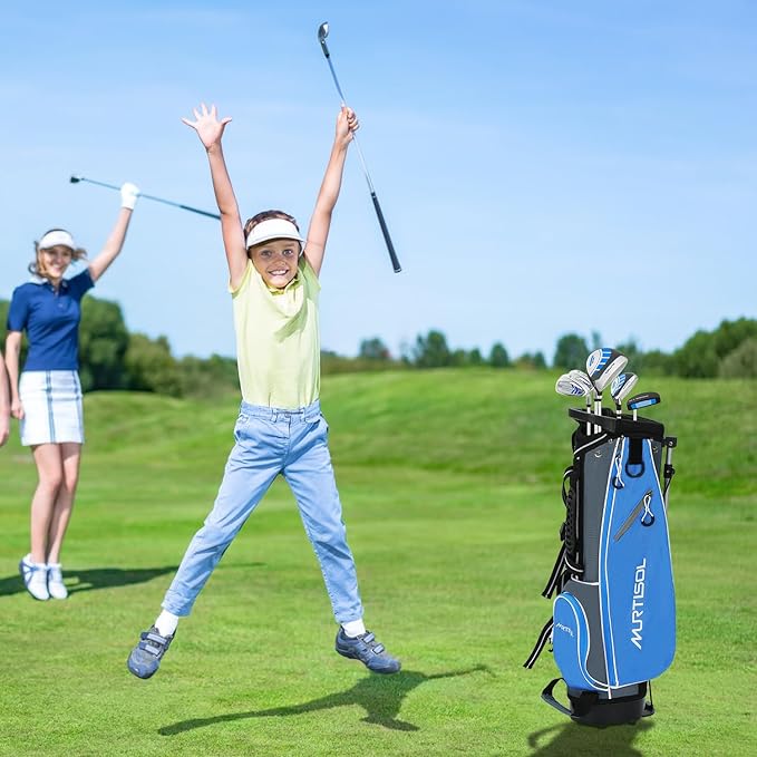 5/6 Pieces Kids Golf Club Set, Junior Golf Club Set Ages 4-12 Includes Stand Bag, 1# Drive, 5# Hybrid, 6/7#, 9/P# Irons and Putter Right Hand for Boys Girls