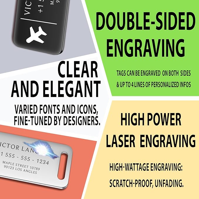 Personalized Luggage Tags for Suitcases - Stainless Steel Custom Luggage Tags for Backpacks & Bags, Sturdy, Waterproof & Heavy Duty (Rose Gold / 3" x 1.25")