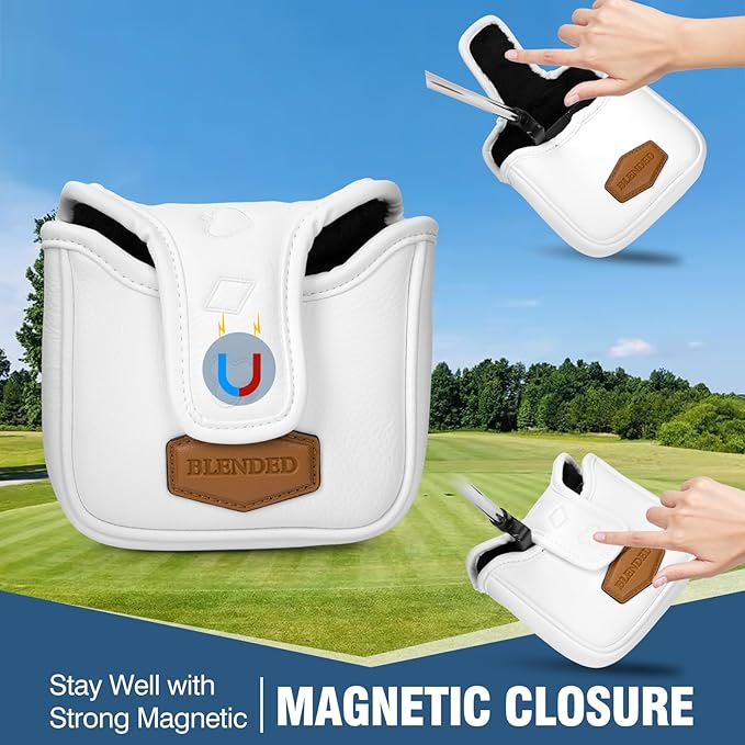 Golf Putter Covers White Poker Mallet Putter Headcover Blade Putter Cover Leather Golf Head Covers with Magnetic Closure for Most Brand