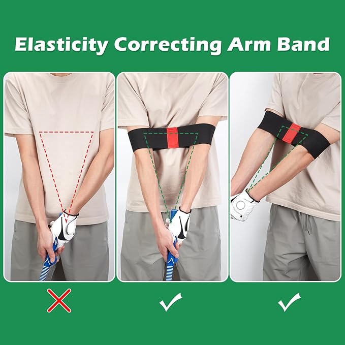welspo Retractable Golf Swing Trainer Aid with Arm Band, Rhythm Click Sound, Warm-Up and Grip Trainer, Right-Handed Golf Club for Improve Chipping and Hitting Strength