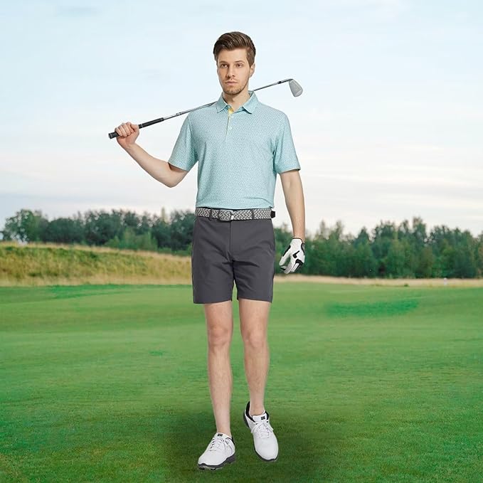 M MAELREG Mens Golf Shirt Short Sleeve Dry Fit Print Moisture Wicking Performance Patterns Collared Polo Shirt
