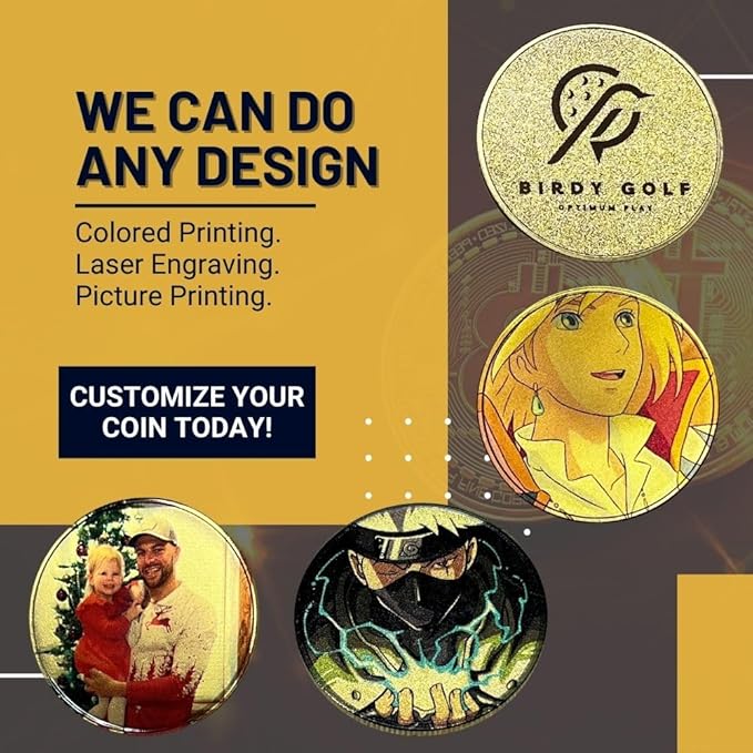 Custom Coin & Golf Ball Marker - Custom Challenge Coin with Colored Picture & Logo Engraving - Personalized Tokens with Acrylic Case - Customizable Photo Token & Markers for Men and Women