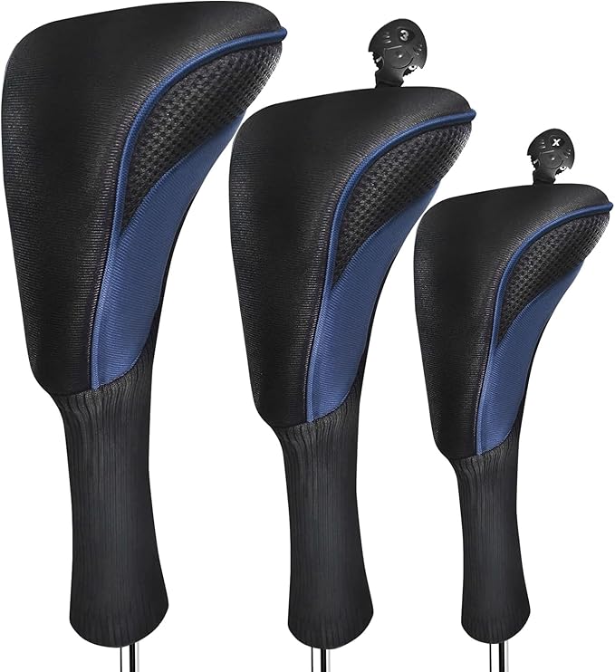 FINGER TEN Golf Club Head Covers for Woods Driver Fairway Hybrid Value 3/5 Pack, Long Headcover Interchangeable Accessories for Ultimate Club Protection