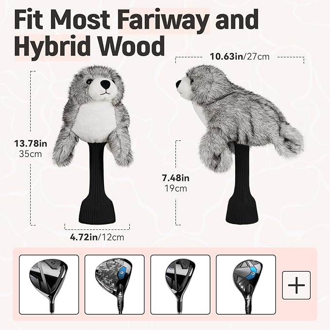 Big Crazy Funny Driver Headcover, Fairway Wood Hybrid Headcover, Golf Head Covers with Long Neck, Animal Plush Golf Club Covers, Golf Club Protector, and Funny Present