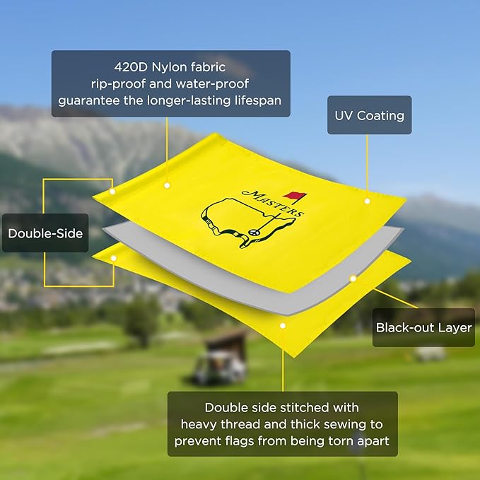 Golf Flag with Tube, Double-Side Printed Augusta National Flag, 420D Nylon Golf Pin Flags, Putting Green Flags for Golf Course Driving Range Collection, 14" H x 20" L, Yellow