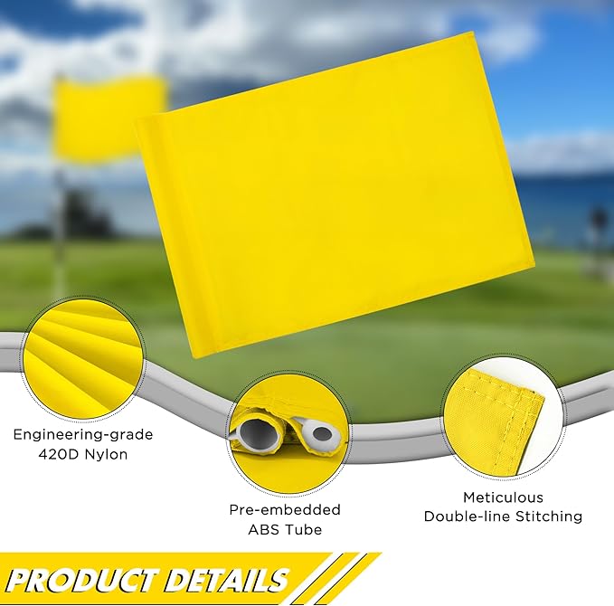 KINGTOP Golf Flag 20x14 Inch - Plain Yellow, 420D Nylon, Tube Inserted - Standard Putting Green Flags for Driving Range, Backyard Practice, Golf Courses, Country Club, 3-Pack