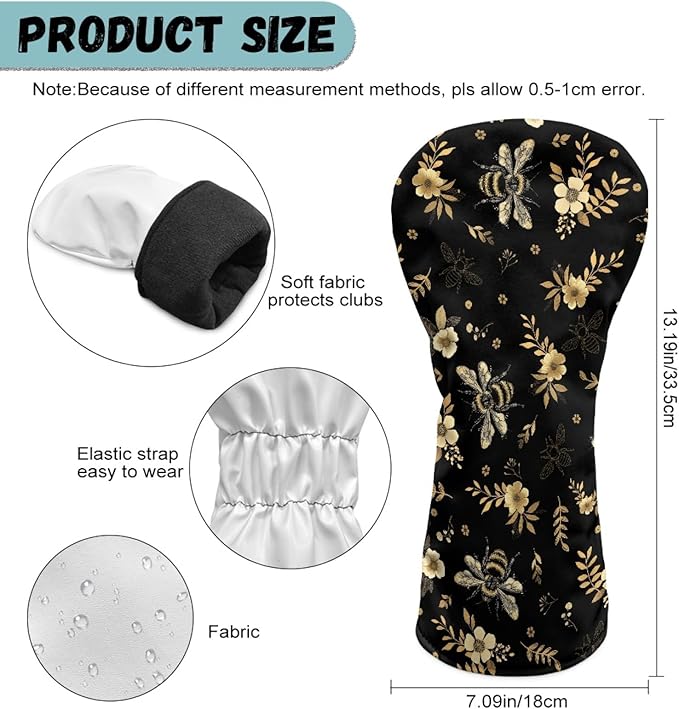 Golf Club Head Covers for Club Protective, Waterproof PU Leather Driver Fairway Wood Hybrid Head Cover