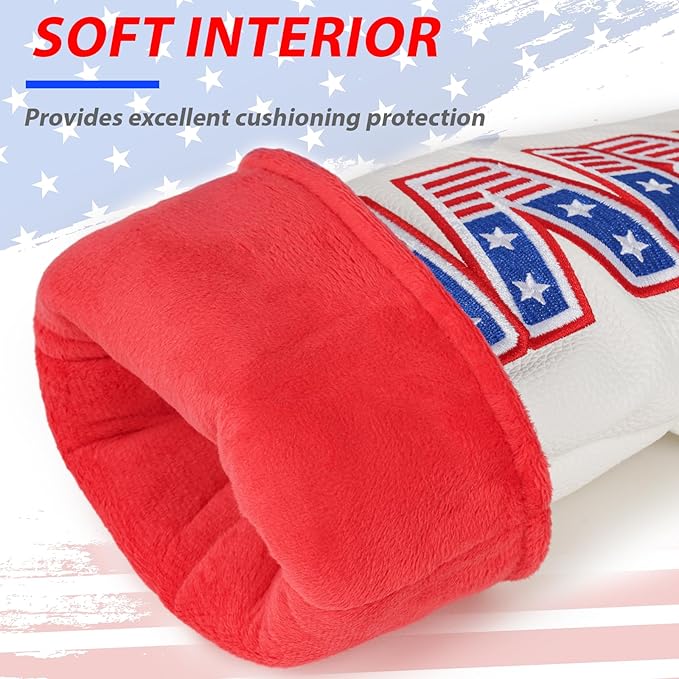 Craftsman Golf Headcover Set for Driver 3 5 Fairway Wood Hybrid Golf Club Head Cover, USA Flag Old Glory Design Golf Club Covers,Interchangeable Number Tag Offered