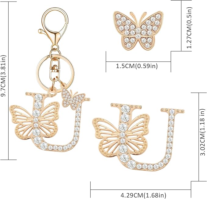 Gold Plated Alphabet Initial Letter Keyring Keychain for Women Girls Crystal Key Chains for Wallet Backpack Bag Charm