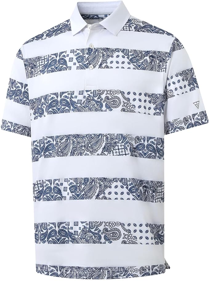 Golf Shirts for Men Dry Fit Short Sleeve Print Performance Moisture Wicking Polo Shirt