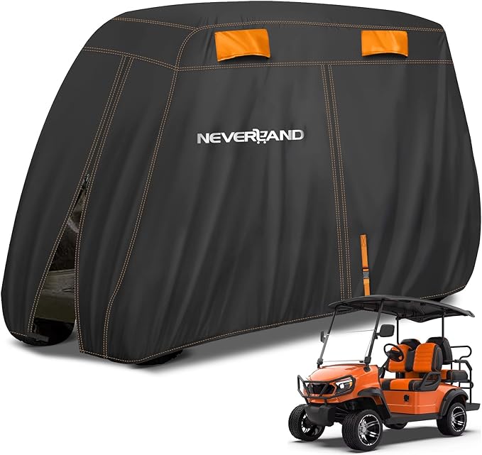 NEVERLAND Golf Cart Cover 4 Passenger, Heavy Duty 420D Golf Cart Covers, Waterproof Club Car Golf Cart Cover with Zipper Doors Compatible with EZGO Yamaha Club Car 4 Seat (Up to 115 Inch)