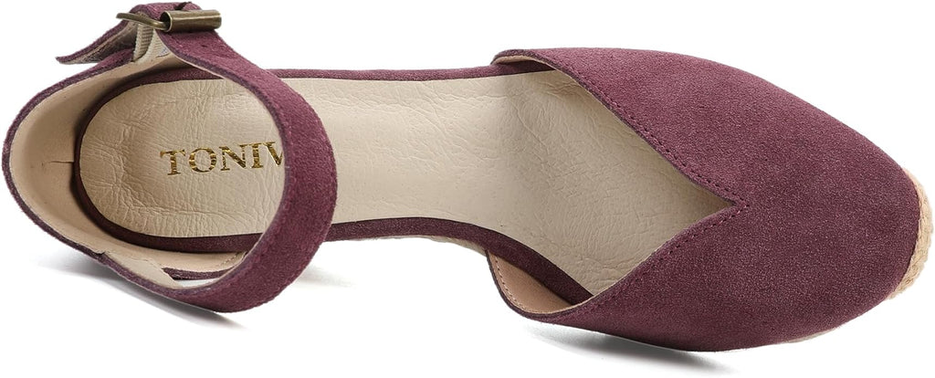 Platform Wedges Sandals for Women, 3" Wedge, Ankle-Strap, Cap Toe, Summer Espadrilles Heel Shoes
