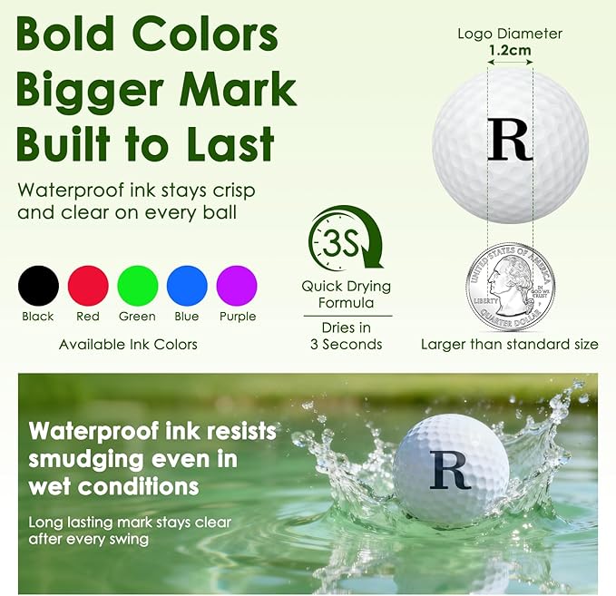 Personalized Golf Ball Stamp, Self-Inking Quick-Dry Waterproof Ink, Custom Name Initials Monogram Logo, Metal Gift Case with Refill, for Golfers Dad Husband