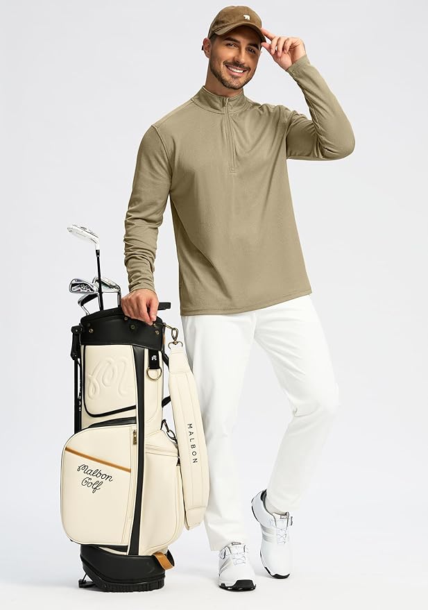 Obla Golf Quarter Zip Pullover for Men Mock Neck Sweatshirt Lightweight Sun Protection Men's Long Sleeve Golf Shirt