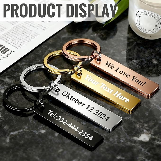 Custom Keychain with Name - Personalized Text Engraving Double Sided Stainless Steel Key Chain for Him Men Women Gifts