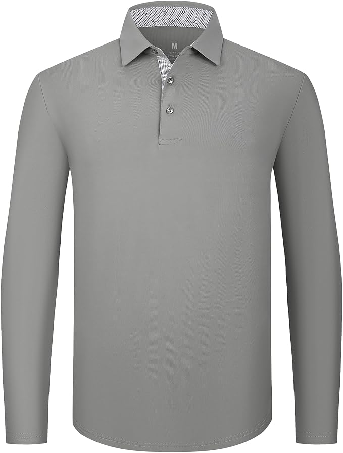 Alex Vando Mens Golf Shirt Moisture Wicking Quick-Dry Solid Long Sleeve Polo Shirts for Men