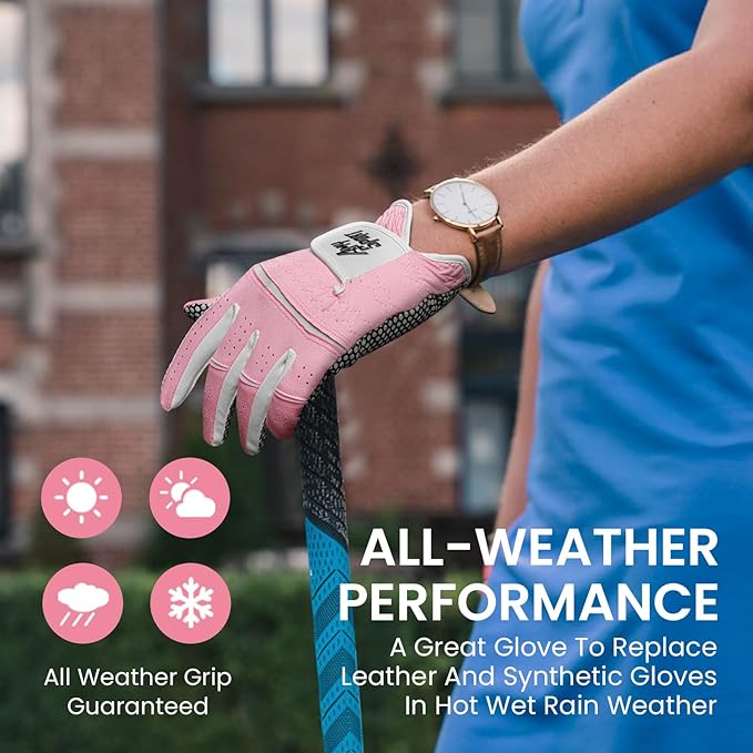 Amy Sport Golf Gloves Women's Upgrade Rain Grip Left Hand Weathersof Value 2 Pack, Right Handed Golfer Hot Wet All Weather Glove for Women Girls Ladies, Fit Size Small Medium Large