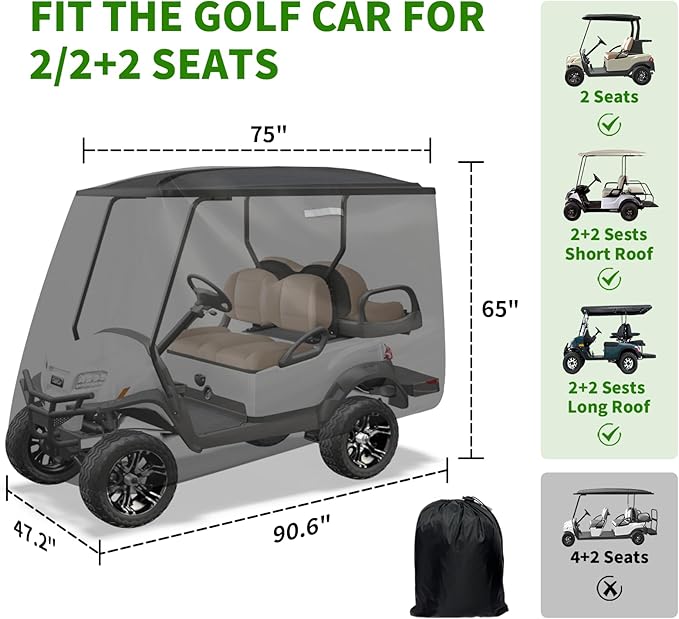 Tecoom Golf Cart Enclosure 2/4/6 Passenger, Golf Rain Cover 600D Waterproof Snowproof, Door Zippers, Clear Windows and Windproof Hooks, Universal Fit for EZGO, Yamaha, Club Car