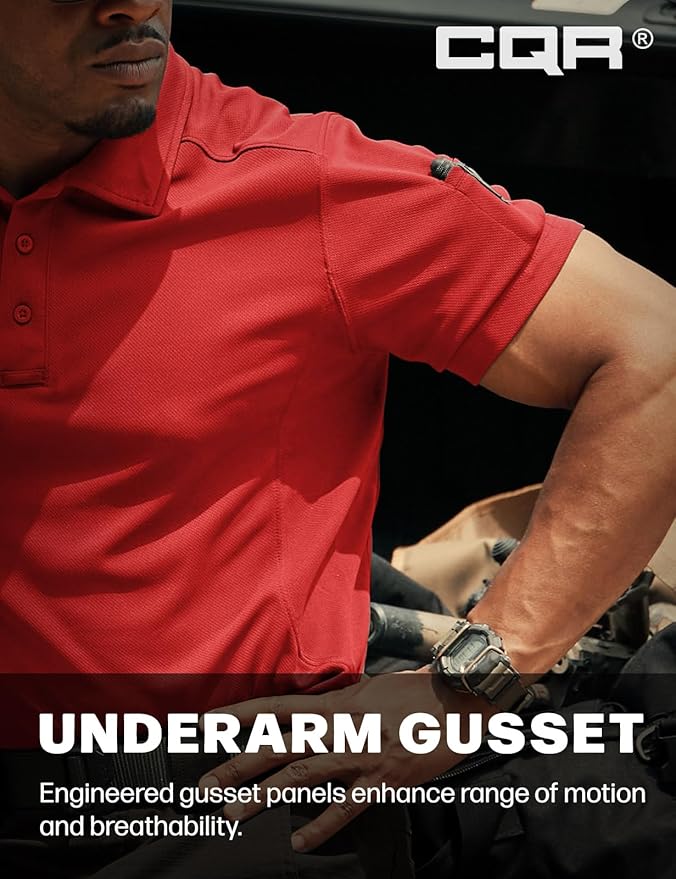 CQR Men's Polo Shirts, Tactical Short Sleeve Golf Performance Shirts, Lightweight Dry Fit UPF 50+ Pique