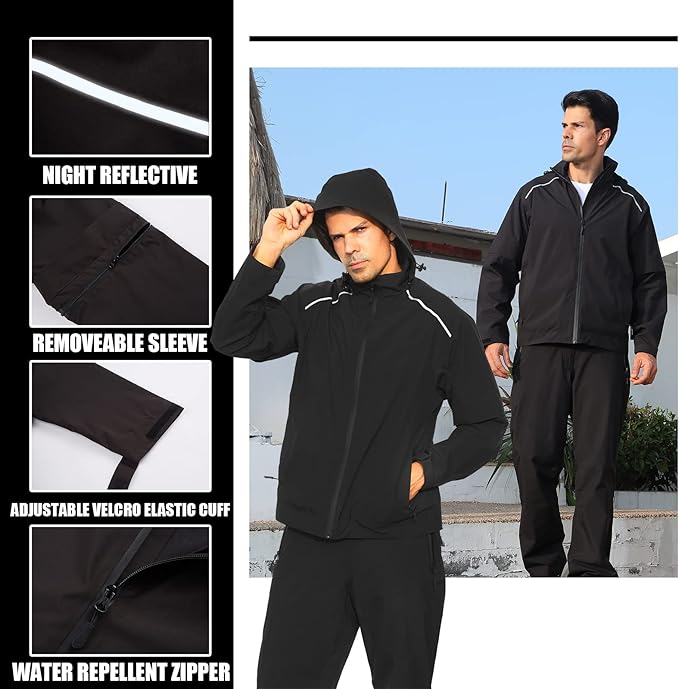 K.E.J. Golf Rain Jacket for Men Waterproof Raincoat Lightweight Jacket Golf Suit for Hiking Cycling Running Camping Traveling