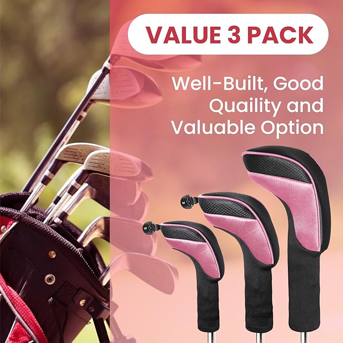 FINGER TEN Golf Club Head Covers for Woods Driver Fairway Hybrid Value 3/5 Pack, Long Headcover Interchangeable Accessories for Ultimate Club Protection
