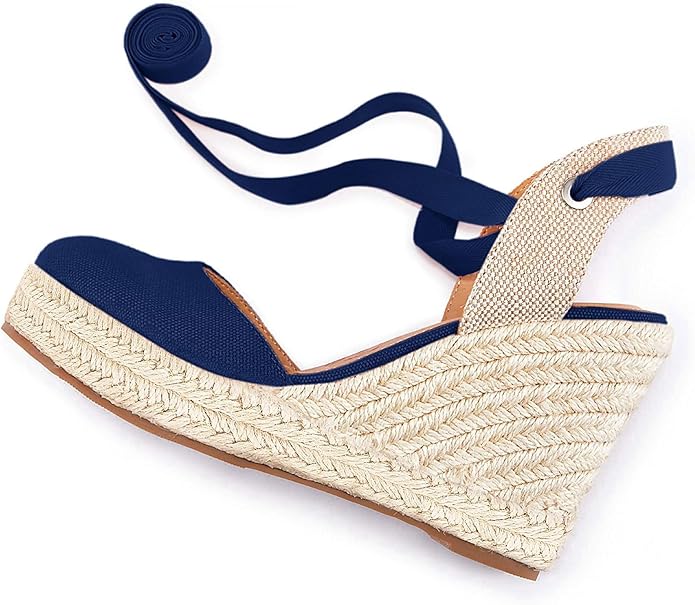 FISACE Womens Summer Espadrille Heel Platform Wedge Sandals Ankle Buckle Strap Closed Toe Shoes