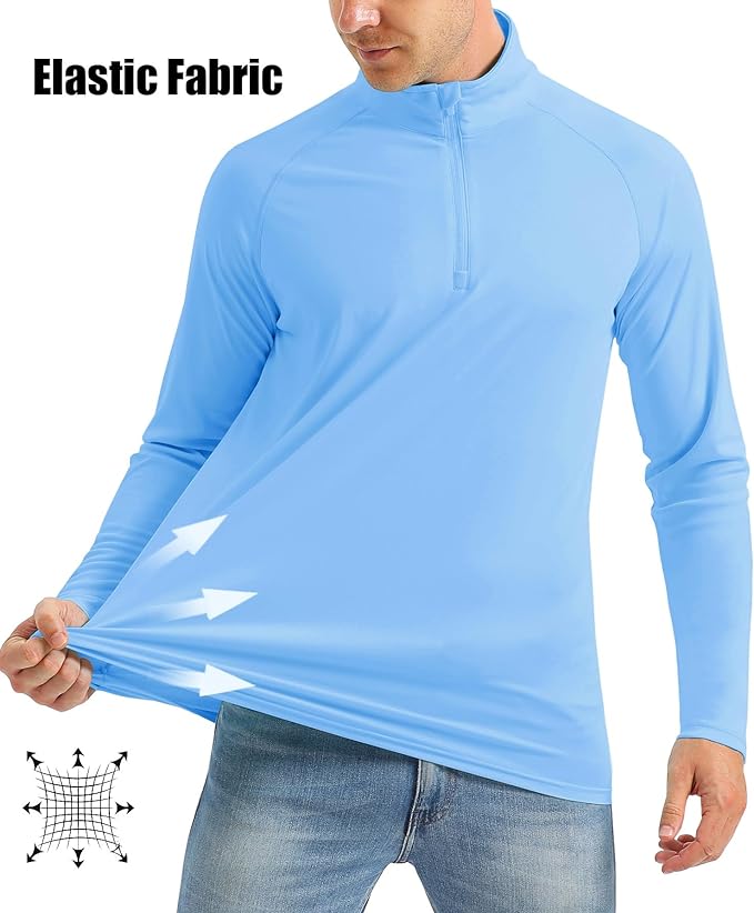 MAGCOMSEN Men's Long Sleeve Sun Shirts UPF 50+ Tees 1/4 Zip Up Fishing Running Rash Guard T-Shirts Outdoor Shirt