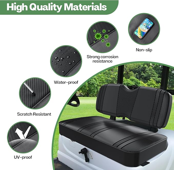 T TGBROS Golf Cart Seat Covers Fit for Yamaha Club Car EZGO Ordinary Front Rear Seat Cushion Waterproof Vinyl Leather Breathable Comfortable Replacement Black Seat Cover Anti-Scratch