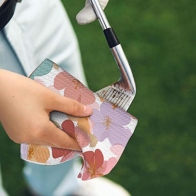 Cute Floral Golf Towel with Carabiner Clip 24"x16" Microfiber Waffle Pink Flower Ladies Golf Towels for Golf Bags Funny Golf Rag for Disc Balls Clubs Golfs Accessories for Women Men Girls