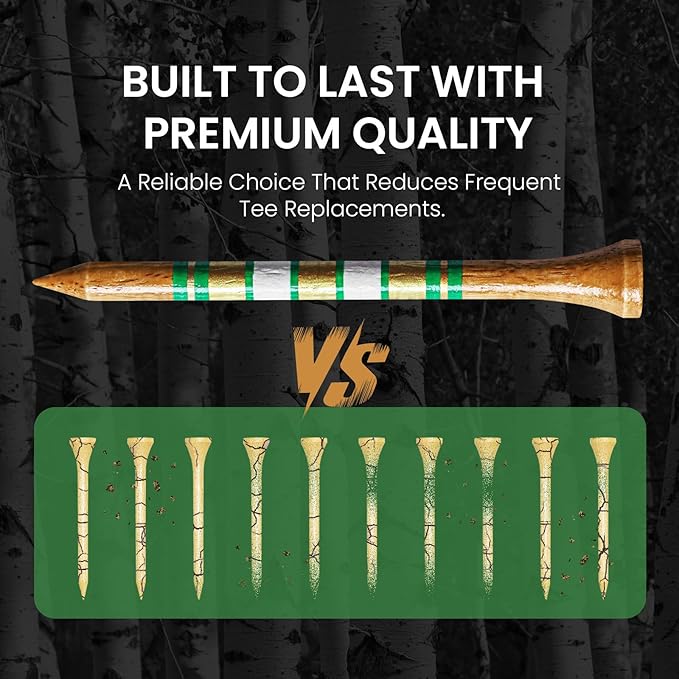 Amy Sport Golf Tees Western Birch Wood 5X More Durable 5X Stronger Value 50 Pack 1 1/2 2 3/4 3 1/4 Inch, Reduce Friction Wooden Long-Lasting, Spin Tall Sturdy Base for Stability