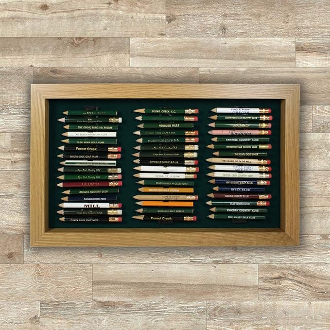 Eureka Golf Pencil Display Case | Holds 48 Round or Hexagonal Golf Pencils | Oak Finish | Made in The USA