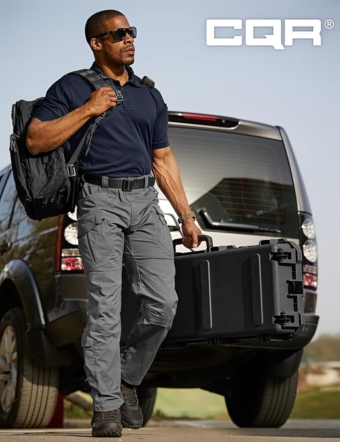 CQR Men's Polo Shirts, Tactical Short Sleeve Golf Performance Shirts, Lightweight Dry Fit UPF 50+ Pique