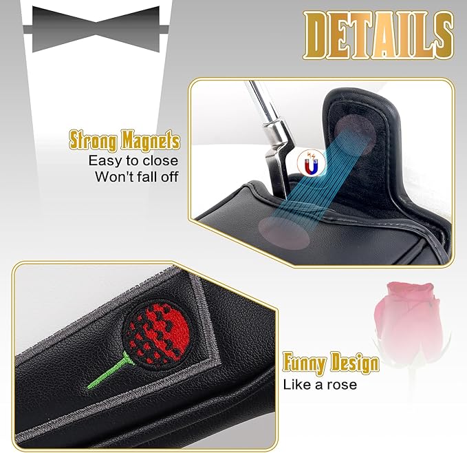 The Golf Father Golf Club Covers, Driver Fairway Hybrid Headcover, Funny Putter Cover Magnetic, Black & White Color Iron Covers,Golf Gifts for Men