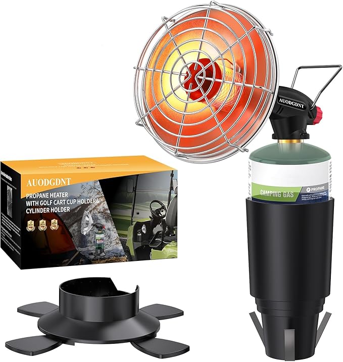 Golf Cart Heater,9200BTU Outdoor Propane Heater with 2-in-1 Golf Cart Cup Holder & Foldable Cylinder Holder for EZGO Yamaha Club Car,Most Golf Carts-Fuel Cylinder not included